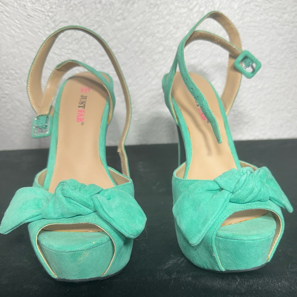JustFab Seafoam Green Suede Knot Stilettos